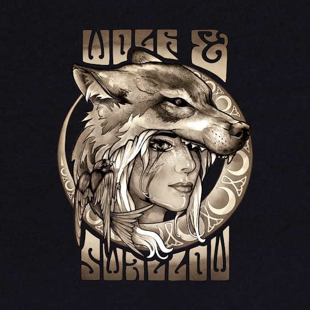 Wolf & Swallow - Art Nouveau [SEPIA] by Lix